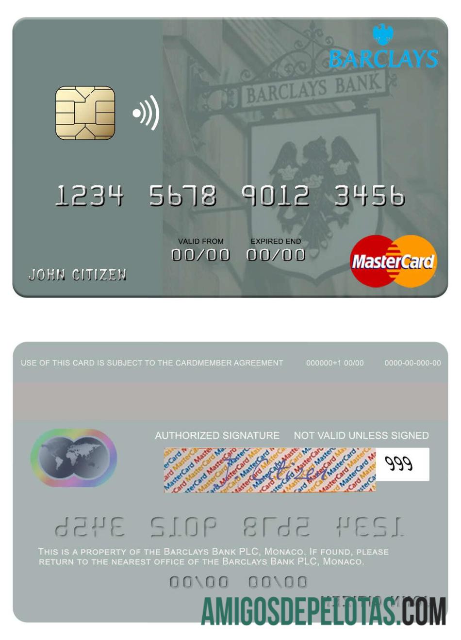 Monaco Barclays Bank PLC Mastercard sample